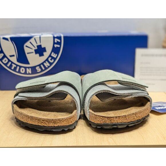Birkenstock Oita Pure Sage Modern Suede Leather Slide Sandals US 7 EU 38 NIB - Picture 6 of 14